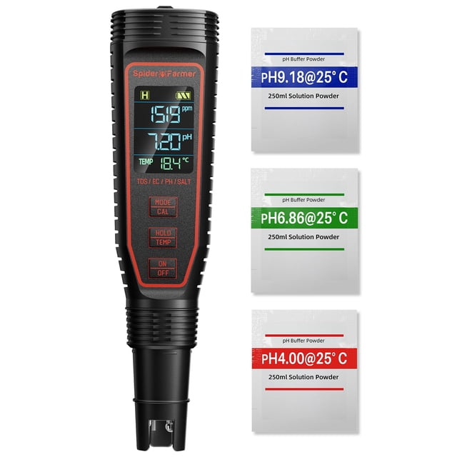 Kit medidor de pH digital 5 en 1 Water Tester Spider Farmer IP67
