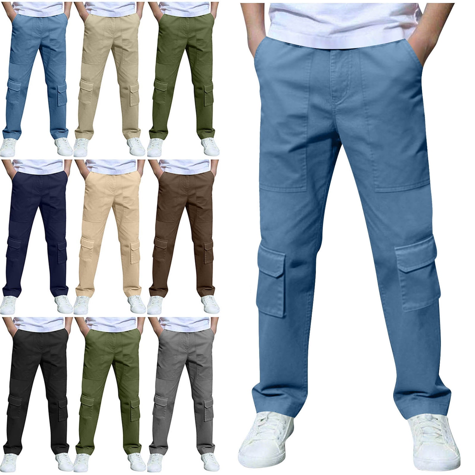 Teylalorva Boys Sweatpants (3-14) Cargo Pants with Pockets Back to School Casual Straight Leg Long Trousers for Daily Outdoor Wear Navy Size 9