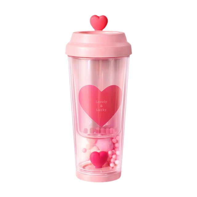 Botella de té portátil a prueba de fugas con forma de corazón, moderna y portátil, para fiestas, caminatas y coches rosa