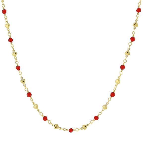 1928 Jewelry Red Bead And Heart Chain Necklace For Women 16"   3" Extender