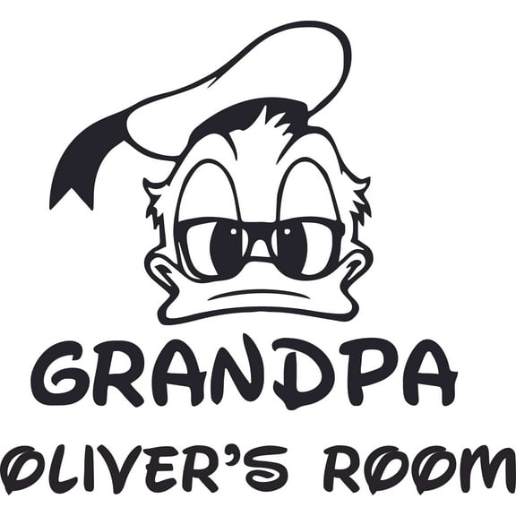Donald Grandpa Duck Head Cartoon Character Vinyl Customized Name Wall Decal - Custom Vinyl Wall Art - Personalized Name - Baby Girl Boy Kid Bedroom Decal Room Sticker Decoration Size (30x27 inch)