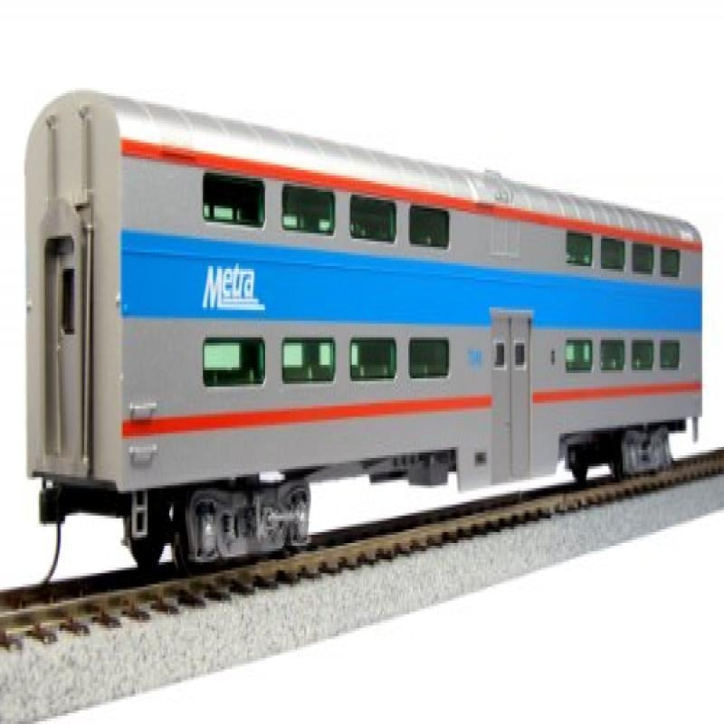 Kato USA Model Train Products Chicago Metra Gallery Bi-Level Commuter 3-Unit Bookcase Set