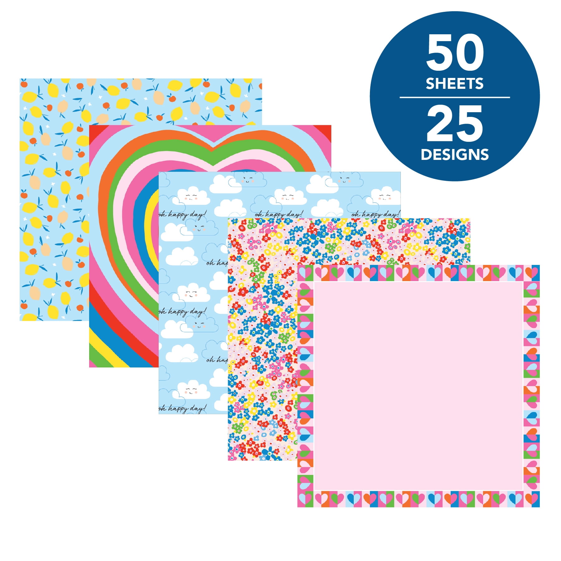 Roobee by Hello Hobby /Sunshine Paper Pad, Multicolor Scrapbook Paper, 50 Sheets, 25 Designs