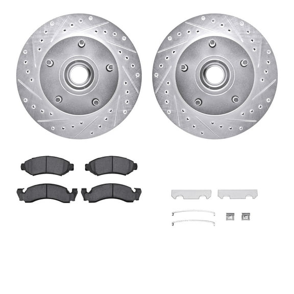 Dynamic Friction Company Front Brake Rotors-Drilled and Slotted-Silver with 5000 Advanced Brake Pads includes Hardware 7512-54018