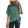 thumbnail image 5 of Hanerdun Women Tie Up Casual Blouses Tops Female Shirts Crew Neck Tee Green XL, 5 of 5