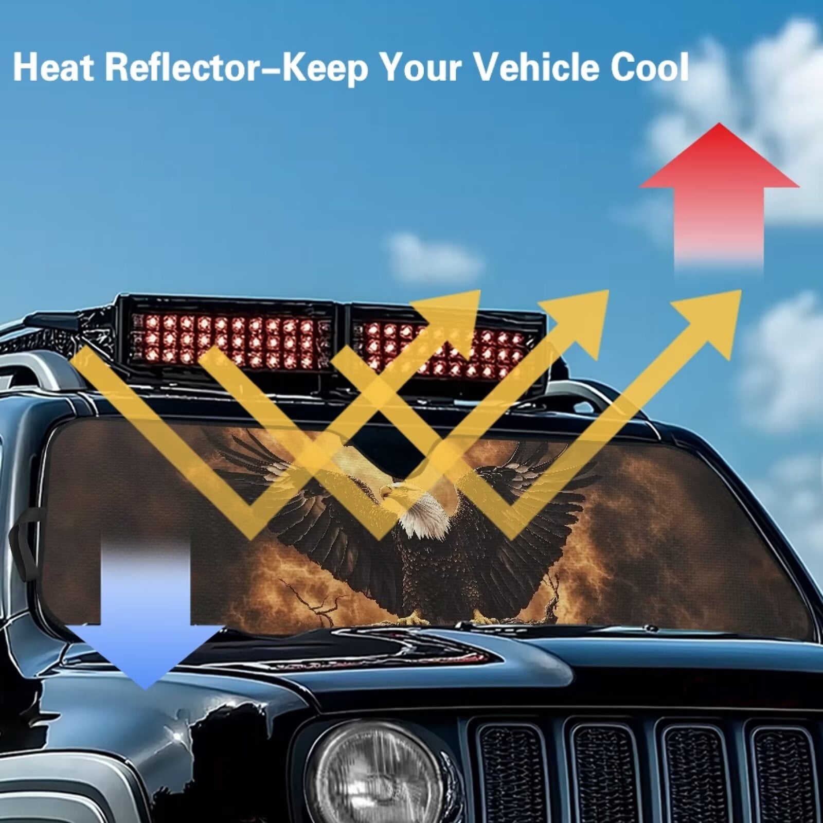 Uorisanigo Cool Bald Eagle Windshield Sun Shade for Jeep Foldable 1 Piece Car Front Window Sunshade for Jeep Wrangler, Gladiator, Renegade, FJ Cruiser. 52.95 x 16.14 inches