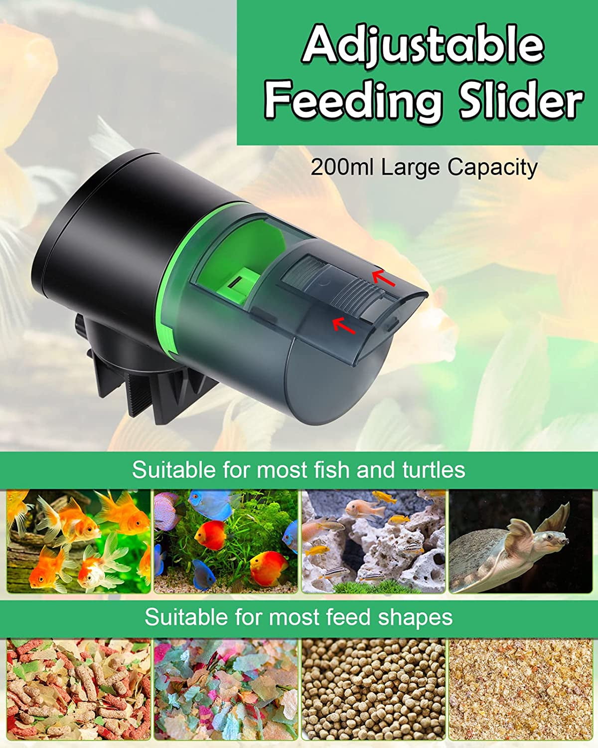 Petbank Automatic Fish Feeder for Weekend USB Chargeable Auto Food Dispenser for Aquarium Fish or Turtle Tank Walmart