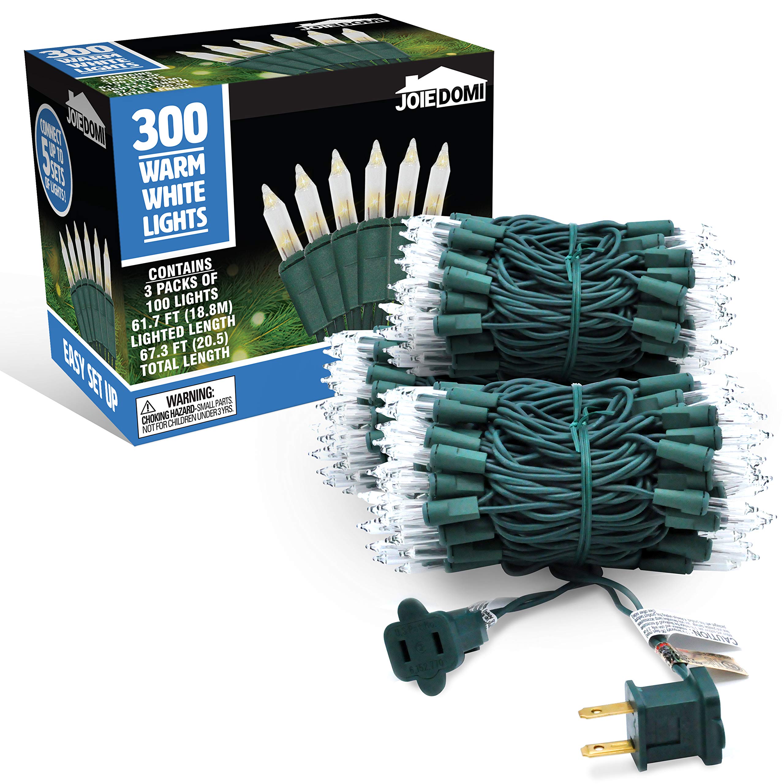 Joiedomi 300-Light Clear LED Christmas String Lights, 67.5ft, 2.5" Spacing