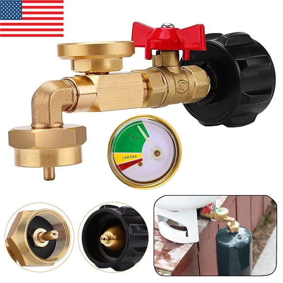 SJPACK Propane Adapter 1lb to 20lb, Propane Refill Adapter w/ON-Off Valve and Gauge Fill 1Lb Bottle From 5-40Lb Tank