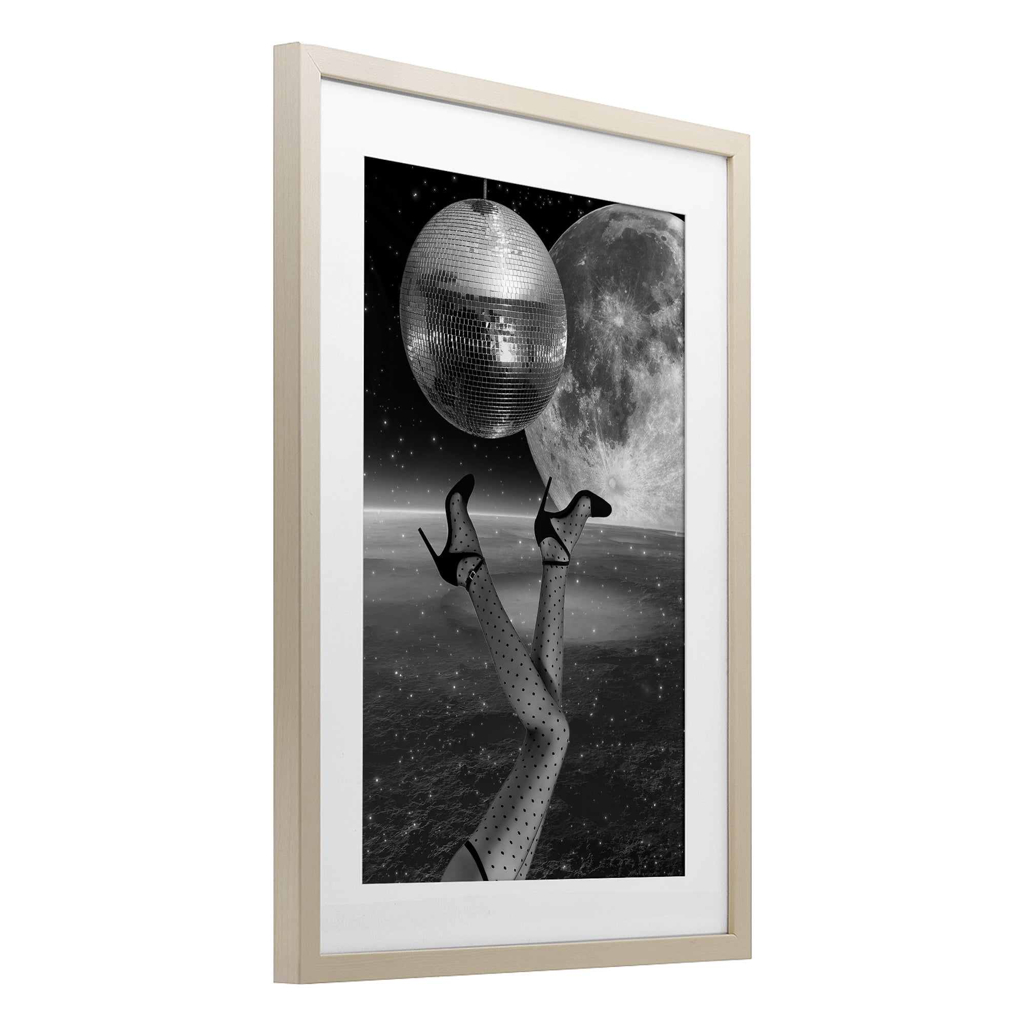Hangin' Over Disco & Planet Birch Framed Print Under Glass, design by Elo Marc