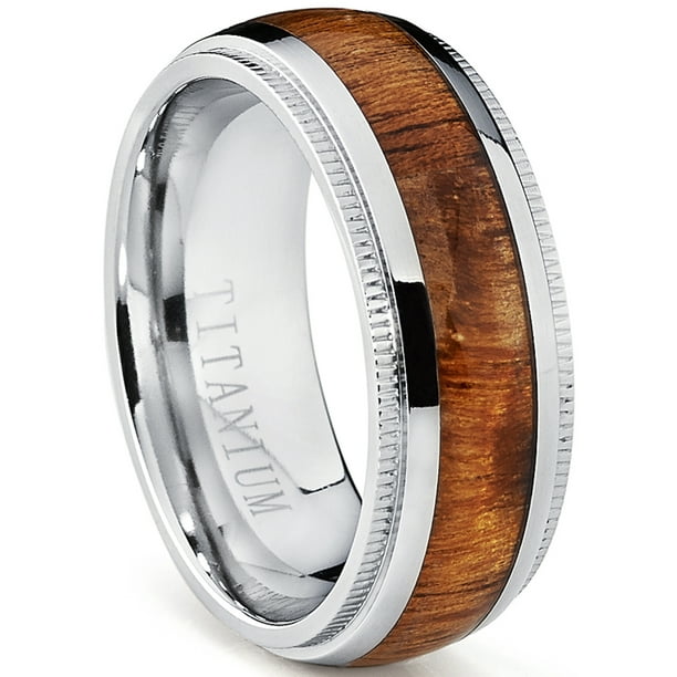 Titanium Wedding Band, Engagement Ring with Real Hawaiian Koa Rosewood  Inlay, 8mm comfort fit SZ 7