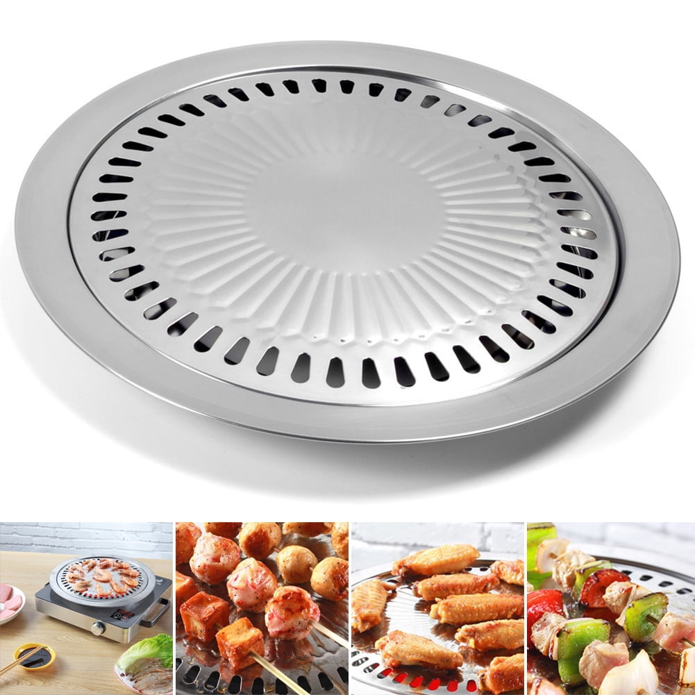 Indoor Outdoor BBQ Smokeless Stovetop Grill Non-stick Roasting Pan Round Grill 