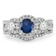 thumbnail image 2 of Dazzlingrock Collection 14K Blue Sapphire & White Diamond Ladies 3 Stone Halo Bridal Engagement Ring Set, White Gold, Size 6.5, 2 of 5