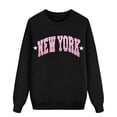 thumbnail image 3 of Womens Plus Size Loose Fit No Hood Sweatshirts Trendy Long Sleeve New York Letter Printed Pullovers Causal Fall Crew Neck Graphic Tshirts Tops Black 0722*sweatshirts XXL, 3 of 3