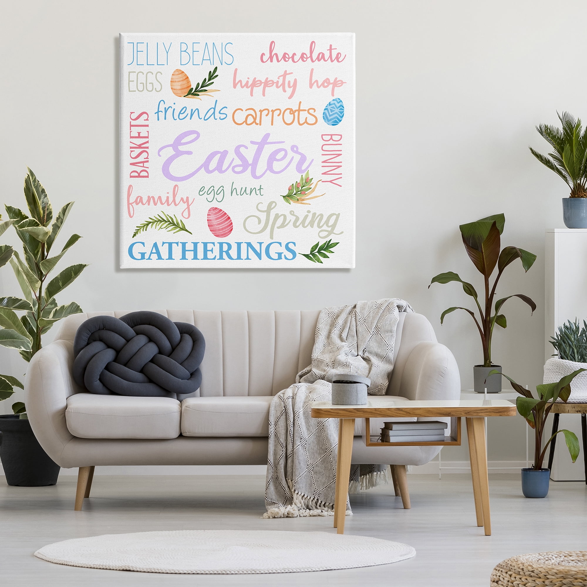 Festive Easter Activity Sign Patterned Eggs Motif Inspirational Graphic Art Gallery-Wrapped Canvas Print Wall Art