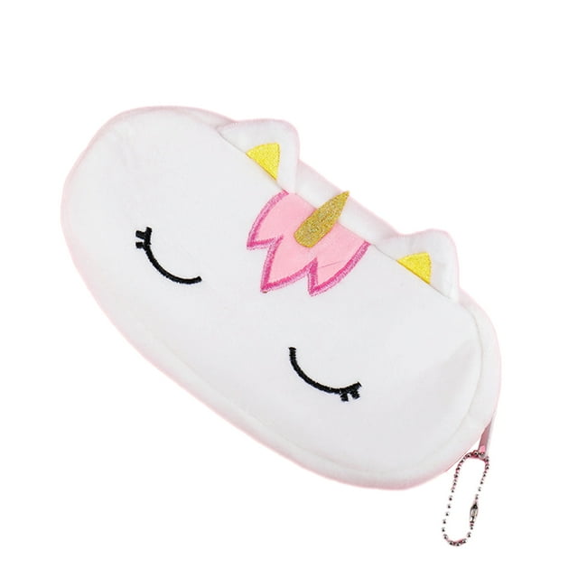 Unicorn Grande Capacité Pochette à Stylos à Fermeture Éclair - Pochette à Stylos Rose en Matériau Peluche avec un design Unicorn Ludique, Présentant des Yeux Fermés Brodés, une Crinière Rose et une Corne Dorée. Idéale pour les Fournitures Scolaires, la Pochette Mesure 22x10 cm et Comprend une Fermeture Éclair avec une Chaîne pour un Transport Facile.