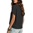 thumbnail image 6 of Women's Casual Linen V-Neck Short Sleeve Solid Color Blouse Top, 6 of 7