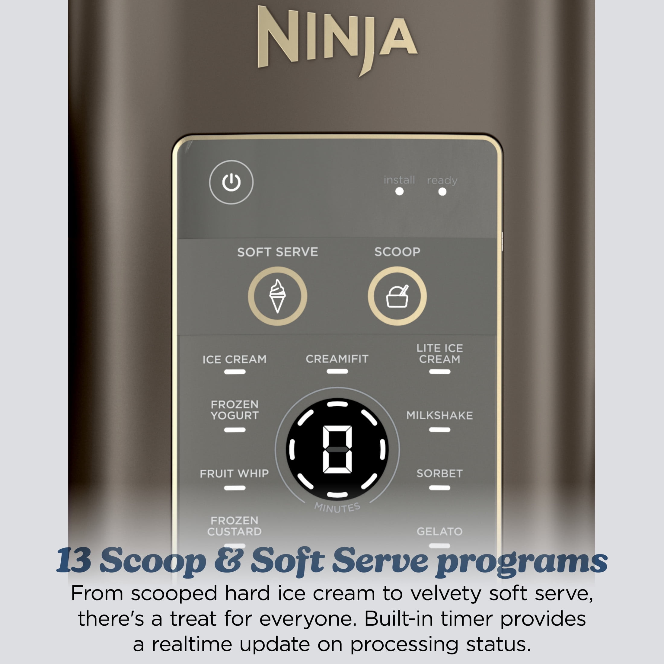 Ninja CREAMi Scoop & Swirl Ice Cream Maker, Soft Serve, CreamiFIT, Gelato, Frozen Custard, 13 Programs, (2) 16 Oz Pint Containers & Lids, NC701BR Mocha