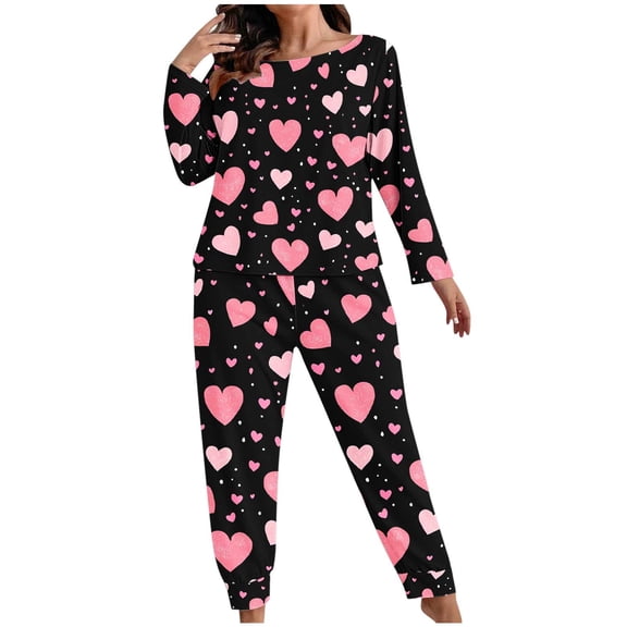 yievot Womens Valentines Day Pajama Sets Plus Size Long Sleeve Tops With Pants Cute Ladies Sleepwear Lounge Set