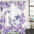 thumbnail image 2 of Purple Flowers Shower Curtain, Waterproof Shower Curtains for Bathroom, Butterfly Spring Floral Watercolor Farmhouse Washable Fabric Bathtub Curtain Set Bath Decor with 12 Hooks Extra Long 72"x96", 2 of 8