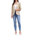 thumbnail image 2 of Blazer de oficina INSPIRE CHIC para mujer con cuello chal, mangas 3/4 arrugadas, blazer de traje elegante, talla XS, color caqui, 2 of 6