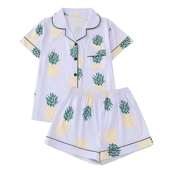 FASHOFT Cute Pajamas for Women Set Fruit Print 2 Piece Button Up Short Sleeve Pj Soft Lounge Valentines Day Sleepwear Light Purple L