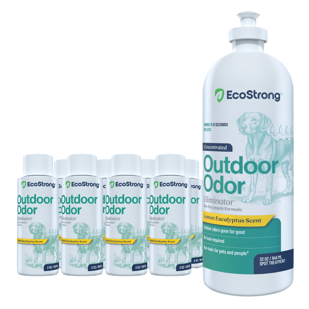 Outdoor Odor Eliminator: EcoStrong Dog and Cat Urine Enzyme Deodorizer (10 x 2oz Shots)