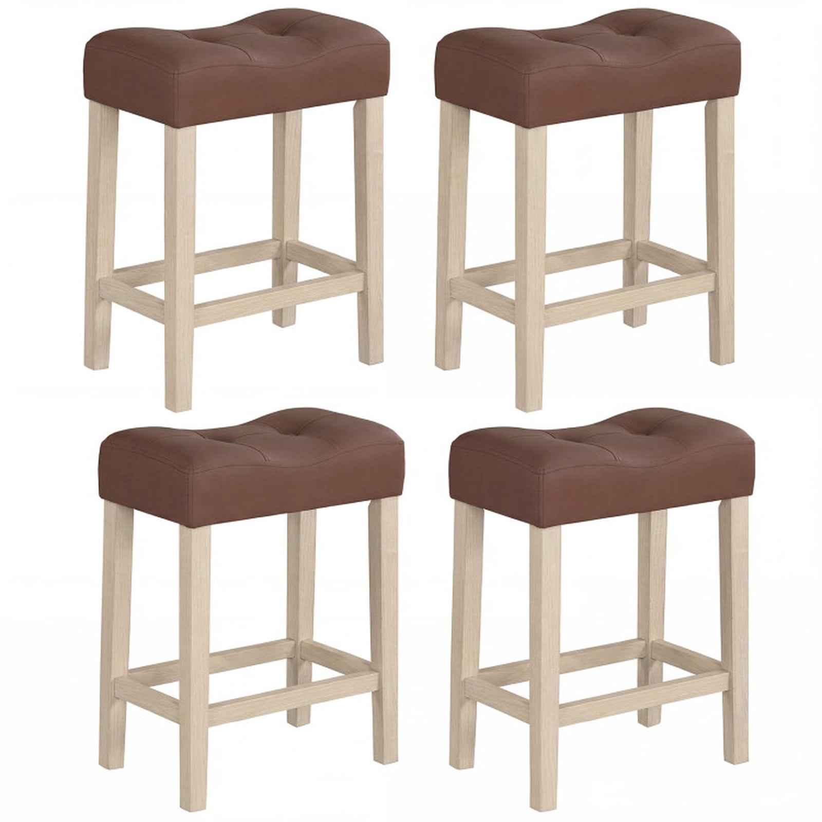 Furnibear Set of 4 Upholstered Counter Height Bar Stool with Curved Saddle-Seat for Kitchen Island Counter Bar Pub Dining Home, Natural