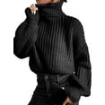 thumbnail image 3 of BEAFNKSG Women Turtleneck Sweater Drop Shoulder Long Sleeve Knitted Sweater Cable Knitted Pullover Sweaters, 3 of 5