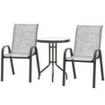 thumbnail image 1 of CoSoTower 3 Pieces Bistro Set, Small Patio Furniture Set with Stackable Mesh Chairs, Glass Table for Garden, Balcony, Grey, 1 of 7