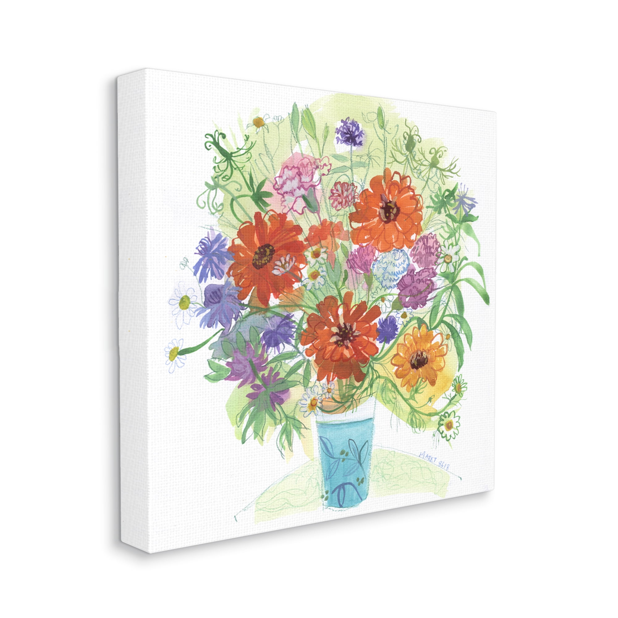 Stupell Industries Assorted Daisies Arrangement Layered Botanical Leaves Painting Gallery Wrapped Canvas Print Wall Art, Design by unknown