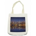 thumbnail image 1 of Landscape Tote Bag, Cityscape Scenery of New York City at Midnight Usa Ocean Reflection Coast Photo, Cloth Linen Reusable Bag for Shopping Books Beach and More, 16.5" X 14", Cream, by Ambesonne, 1 of 2