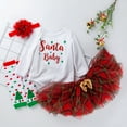 thumbnail image 2 of Odeerbi Christmas Baby Girls Outfit Newborn Infant Letter Romper Tutu Dress Hairband Socks Set White, 2 of 9