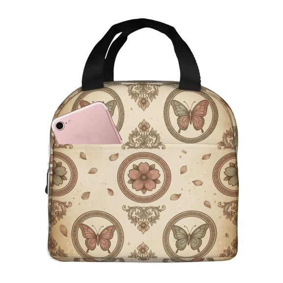 Butterfly Insulated Lunch Bag,Vintage Lightweight Lunch Box Portable Thermal Picnic Cool Bags ,Work,Office,Picnic,Camping