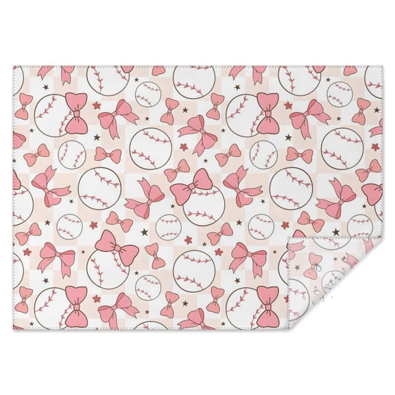 Pink Baseballs with Bows Pattern Rectangle Tablecloth 60"x84",Waterproof Polyester Rectangle Table Cloth, Wipeable Spillproof Polyester Tablecloth for Dining, Camping, Indoor and Outdoor