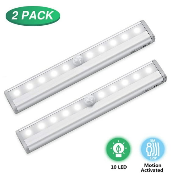 2 Pack LED Motion Sensor Closet Lights Battery Operated Stick On Anywhere Wireless Motion Sensor Light Under Cabinet Lighting Wireless 10 LED Lighting Motion Lights