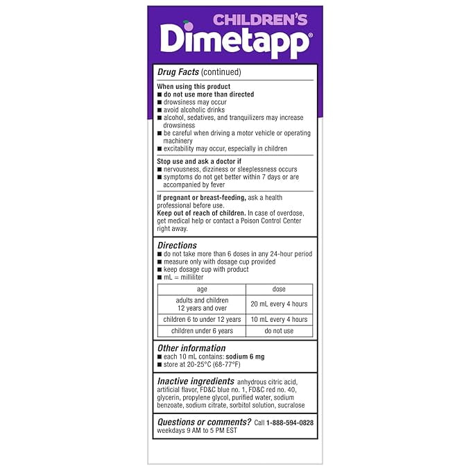 2 Pack - Children’s Dimetapp® Cold & Allergy Liquid – Grape Flavor, Alcohol-Free, 8 fl oz