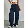 thumbnail image 4 of Womens Baggy Wide Leg Pants Casual Stripe Elastic Waisted Palazzo Harem Pants with Pockets Blue S, 4 of 7