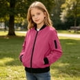 thumbnail image 6 of Kids Zip Bomber Jacket with Pockets, Waterproof Windproof Long Sleeve Outdoor Coat for Boys Girls Ages 5-16 Fall Casual Outerwear Hot Pink 11 Years, 6 of 9