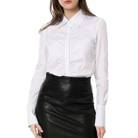 Women's Button Down Long Sleeves Slim Fit Casual Work Ruched