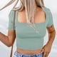 thumbnail image 2 of Camiseta sin mangas de punto acanalado, manga corta, ajustada, elástica, para mujer, citas, trabajo, 2 of 6
