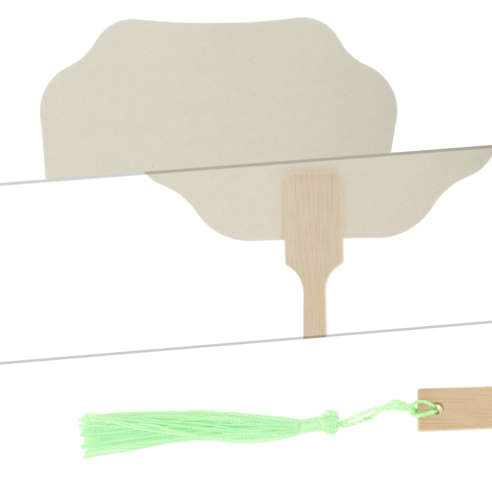 Unique Bargains Folding Fan 1 Pc Beige Long Handle Round Flying Fairy