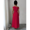 thumbnail image 2 of Red One Shoulder Asymmetric Maxi Dress With Ruched Waist, Elegant Formal Evening Dress For Casual Vacations And Romantic Dates, 2 of 7