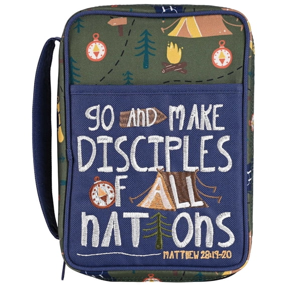 Dicksons Zippered Bible Cover, Youth Book Case with Carry Handle for Church Travel, 9.5 x 7 Inch Denier Polyester Camping Go Make Disciples