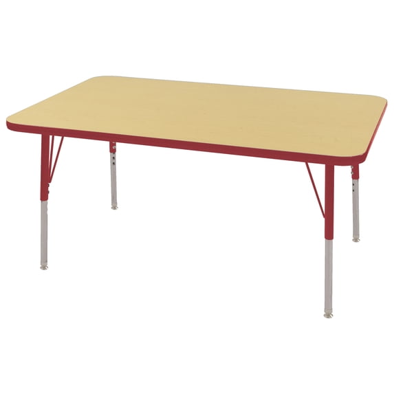 30in x 48in Rectangle Premium Thermo-Fused Adjustable Activity Table Maple/Red/Red - Toddler Swivel