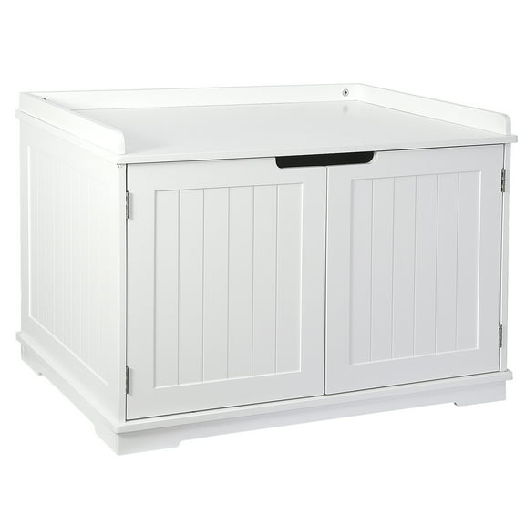 FASCK Wooden Cat Litter Cabinet, Hidden Litter Box Enclosure, Modern Storage Bench with Divider, Fit Most Boxes - White