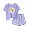 thumbnail image 5 of NAISIBABY Girls Floral Outfit Sets, Graphic Short Sleeve T-Shirt and Elastic Waist Shorts Kids Summer Fashion Clothes Purple Size 3, 5 of 6