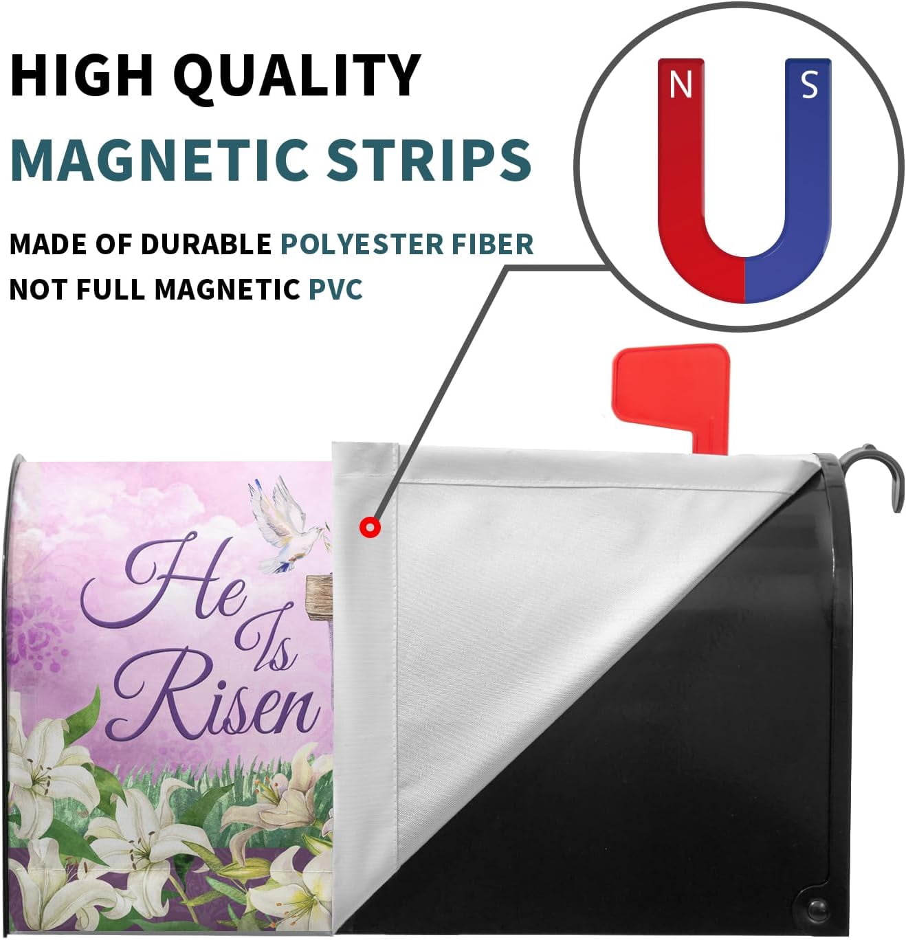 He is Risen Cross Christian Mailbox Cover Magnetic Large Size 25.5x21 Inch Spring Easter Letter Box Wrap Religious Lily Floral Sunrise Lamb Decorative Dust-Proof Letterbox Covers for Home Garden Yard