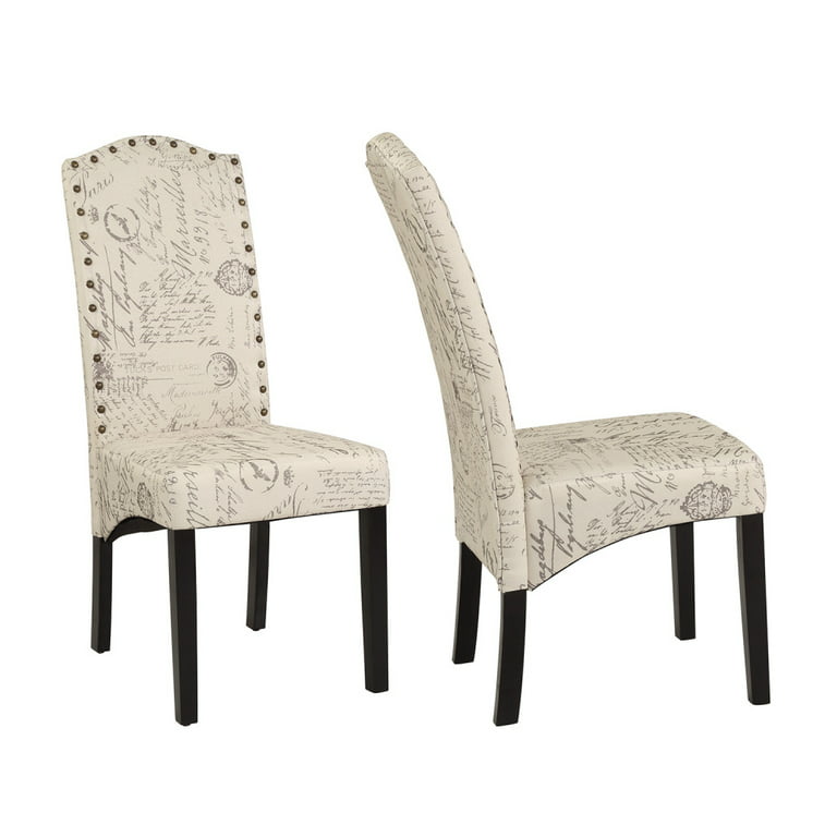Dining Script Fabric Accent Chair With, French Script Fabric Dining Chairs