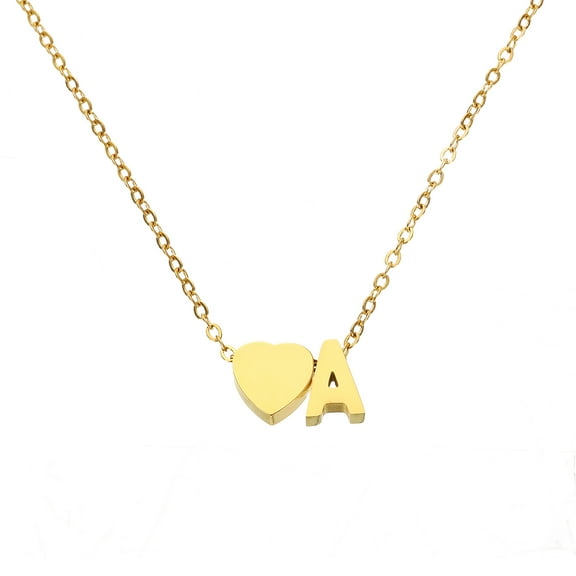 Uxcell Heart Initial Necklaces for Women, Alphabet Pendant Dainty Letter Necklace with Box and Card Letter A Gold